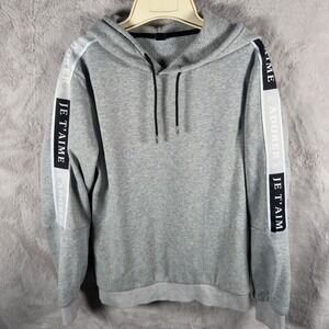 MANFINITY Men's Grey Hoodie With French Text Sleeve Detail Size S